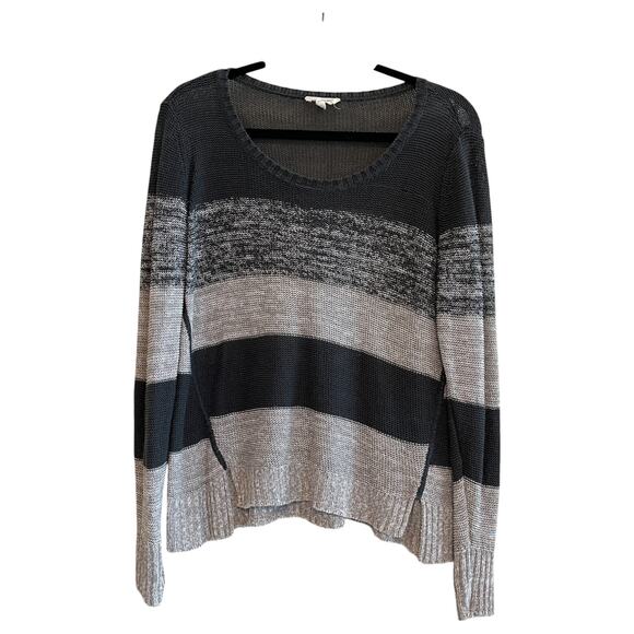 Eileen Fisher Organic Linen Striped Sheer Knit Sweater Gray Black Size Small - Picture 2 of 7